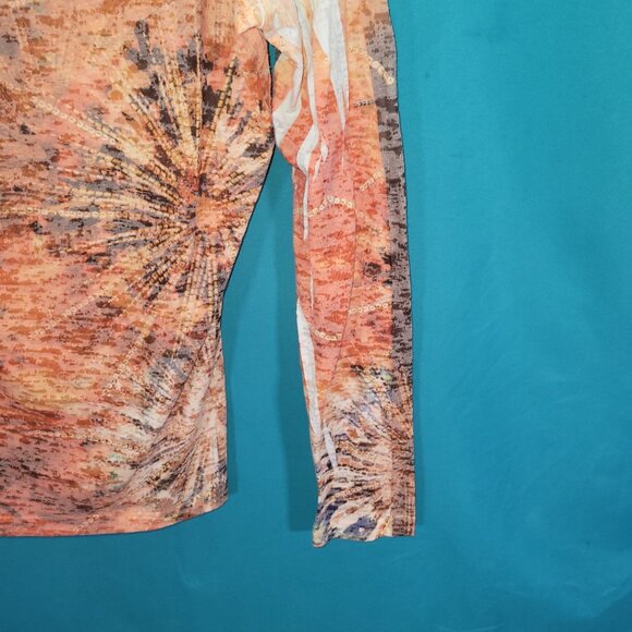 Prana Womens Long Sleeve V-Neck Top Medium Orange/White Abstract Print - Picture 10 of 12